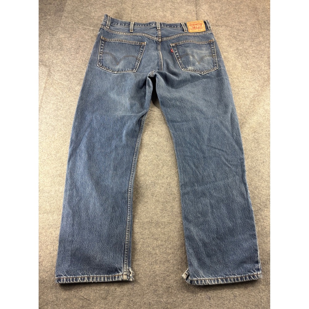 Levis 505 Regular Fit Jeans Mens 38x32 Blue Distressed Straight Leg Thrashed